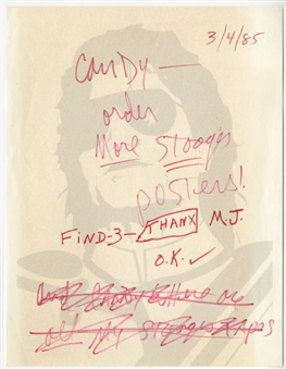 1985 Michael Jackson Signed Note to Assistant On His Personal Letterhead Regarding The Three Stooges